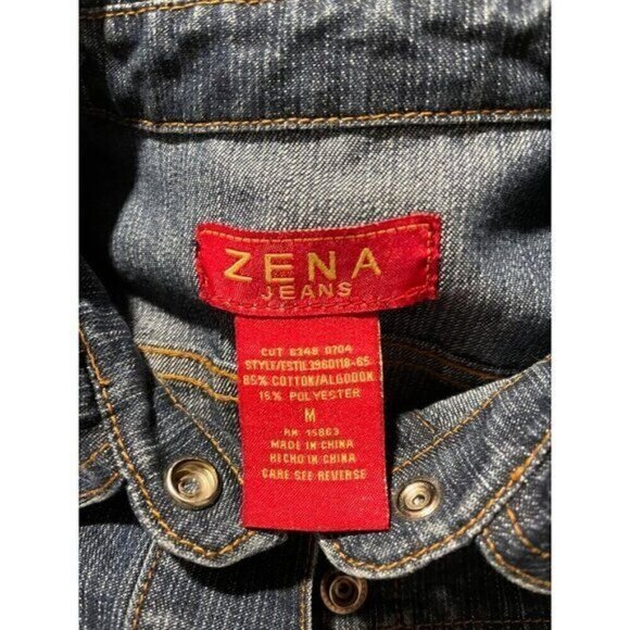 Zena Jeans Women’s M Y2K Blue Denim Belted Jean Jacket Snap Front Pockets - Picture 4 of 10